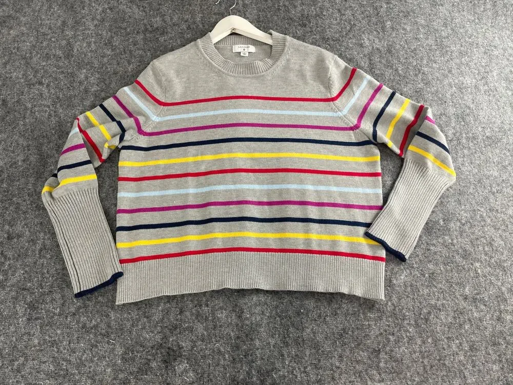 La Ligne Target Sweater Women 1X Gray Striped Cashmere Blend Pulover Crop N275